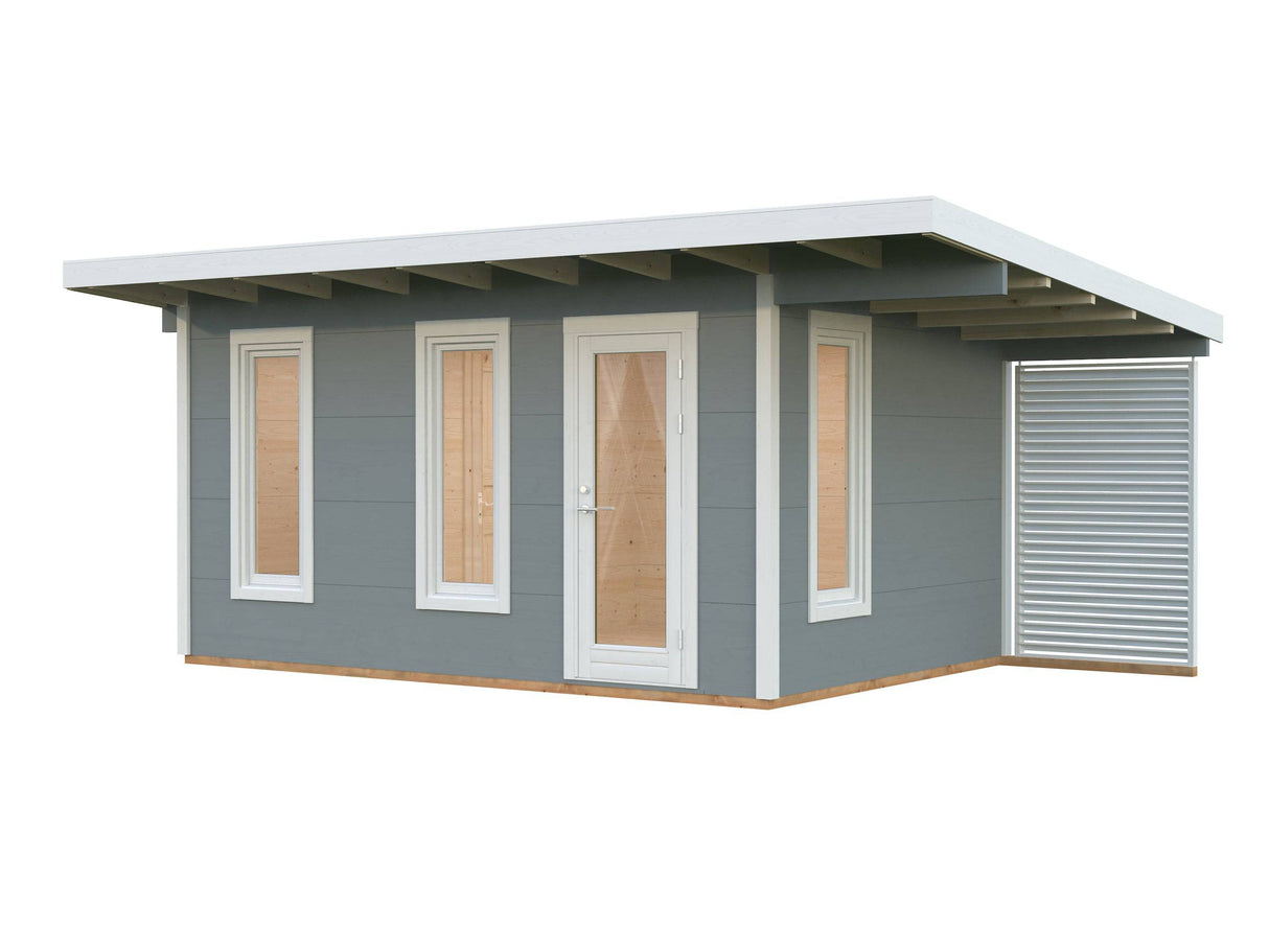 Grace (4.5x2.9m | 12.4+4.1m2 | 56mm) Year-Round Glue-Laminated Garden Room With Canopy - Palmako UK