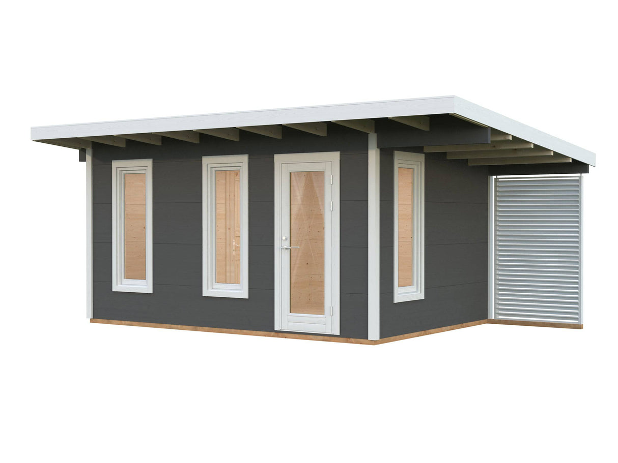 Grace (4.5x2.9m | 12.4+4.1m2 | 56mm) Year-Round Glue-Laminated Garden Room With Canopy - Palmako UK
