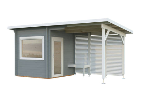 Sanna S+ (5.1x2.3m | 4.1+5.9 m2 | 44mm) Modern Outdoor Sauna with Canopy - Palmako UK