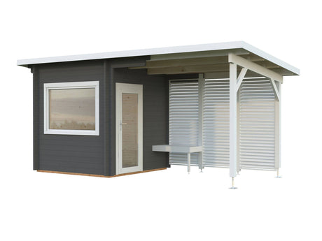 Sanna S+ (5.1x2.3m | 4.1+5.9 m2 | 44mm) Modern Outdoor Sauna with Canopy - Palmako UK