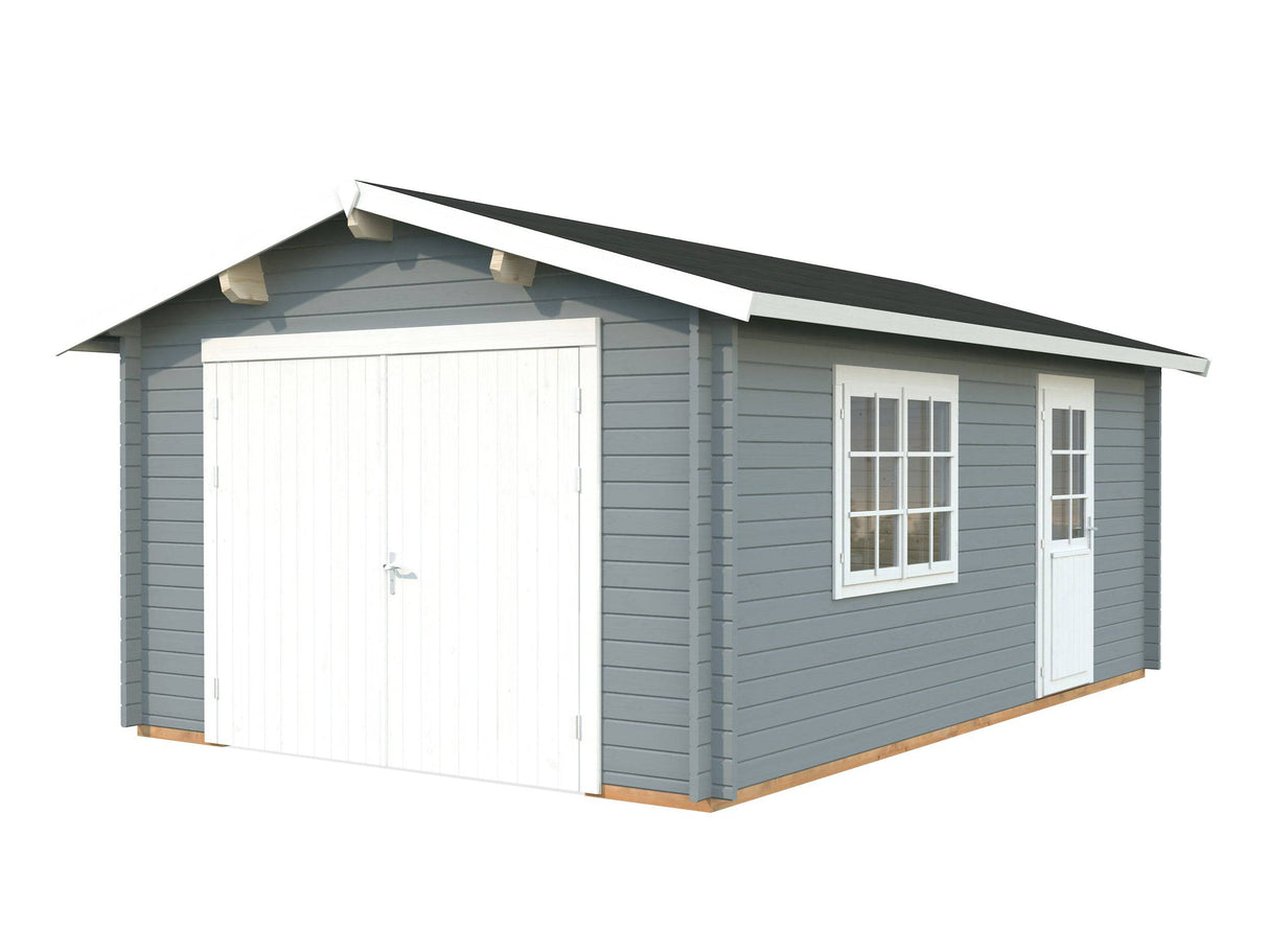 Roger XS (3.8x5.7m | 19m2 | 44mm) Compact Timber Log Garage with Wooden Doors - Palmako UK