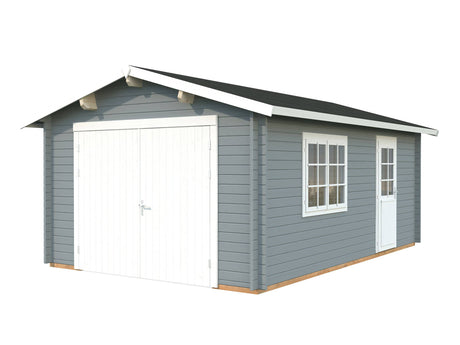 Roger XS (3.8x5.7m | 19m2 | 44mm) Compact Timber Log Garage with Wooden Doors - Palmako UK
