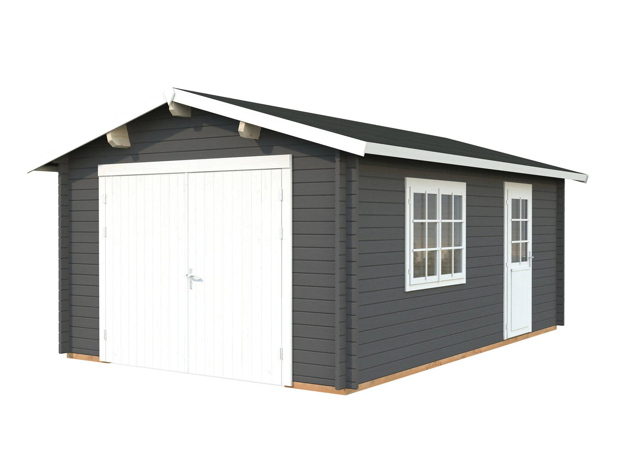 Roger XS (3.8x5.7m | 19m2 | 44mm) Compact Timber Log Garage with Wooden Doors - Palmako UK