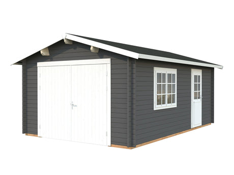 Roger XS (3.8x5.7m | 19m2 | 44mm) Compact Timber Log Garage with Wooden Doors - Palmako UK