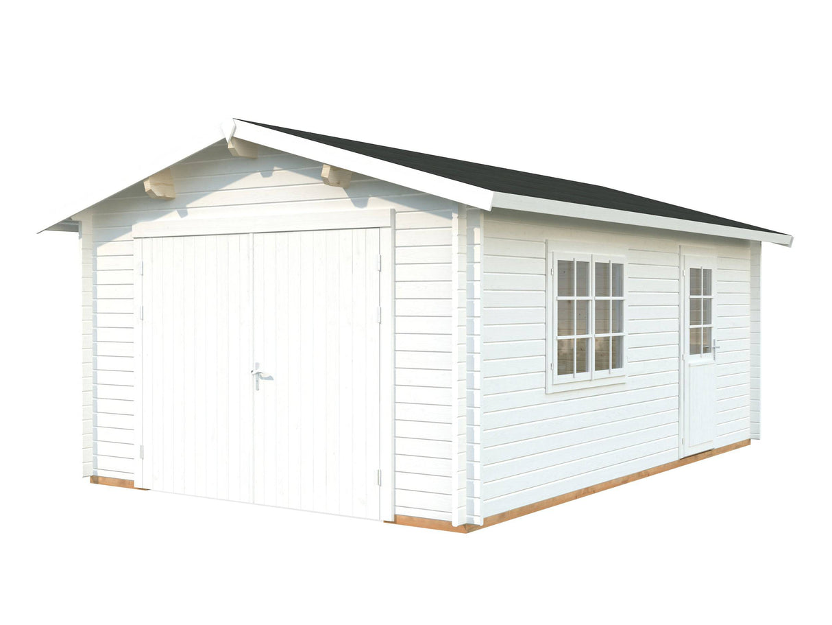 Roger XS (3.8x5.7m | 19m2 | 44mm) Compact Timber Log Garage with Wooden Doors - Palmako UK