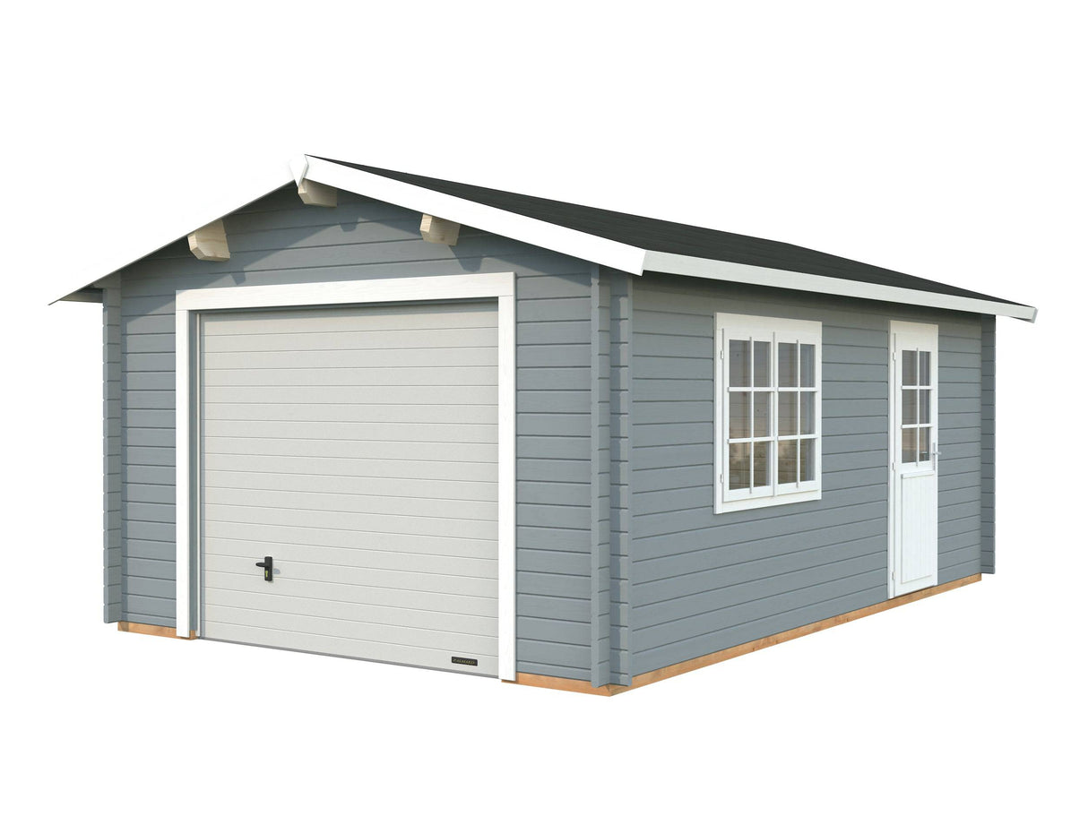 Roger XS (3.8x5.7m | 19m2 | 44mm) Compact Timber Log Garage with Sectional Door - Palmako UK