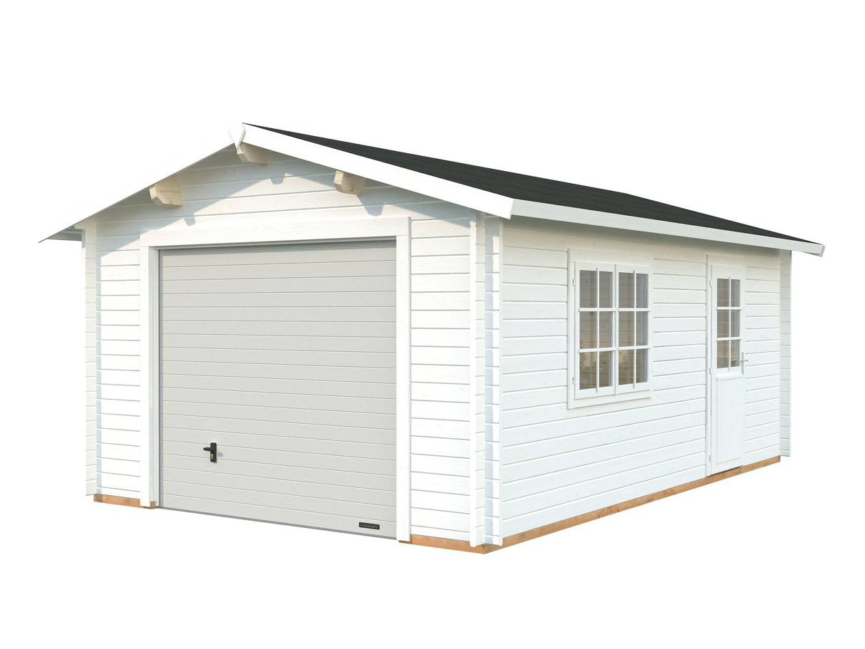 Roger XS (3.8x5.7m | 19m2 | 44mm) Compact Timber Log Garage with Sectional Door - Palmako UK