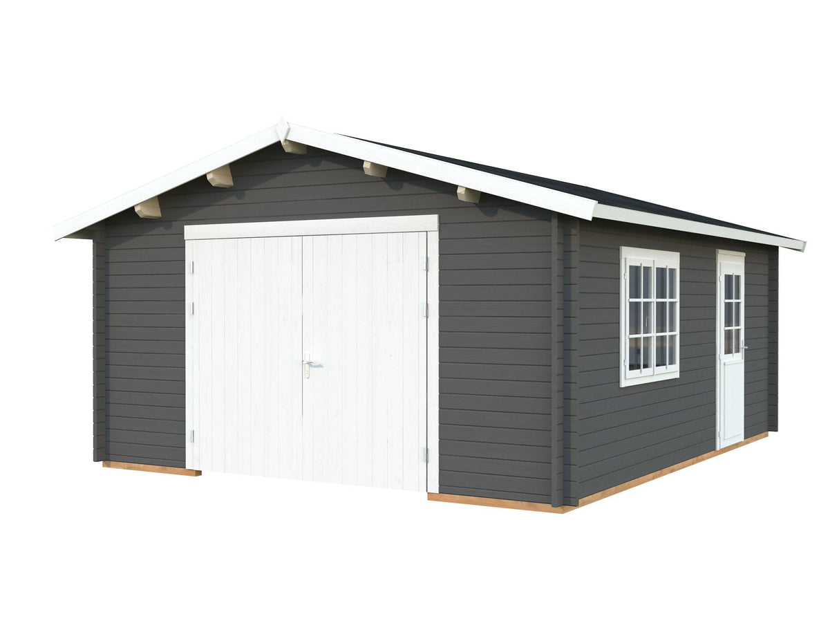 Roger S (4.7x5.7m | 23.9m2 | 44mm) Log Garage with Wooden Gate - Palmako UK