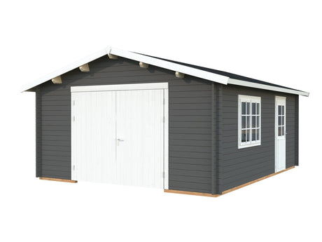 Roger S (4.7x5.7m | 23.9m2 | 44mm) Log Garage with Wooden Gate - Palmako UK