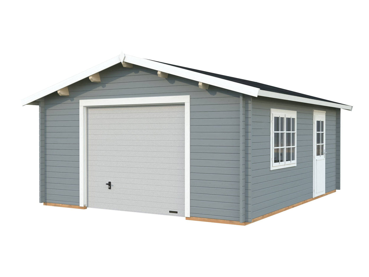 Roger S (4.7x5.7m | 23.9m2 | 44mm) Log Garage with Sectional Door - Palmako UK