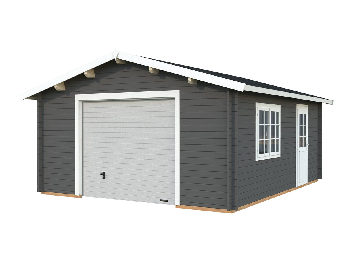 Roger S (4.7x5.7m | 23.9m2 | 44mm) Log Garage with Sectional Door - Palmako UK