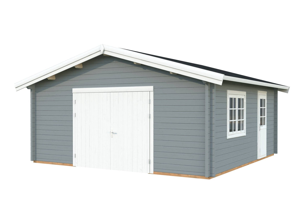 Roger L (5.6x5.6m | 27.7m2 | 70mm) Spacious Timber Log Garage with Wooden Gate - Palmako UK
