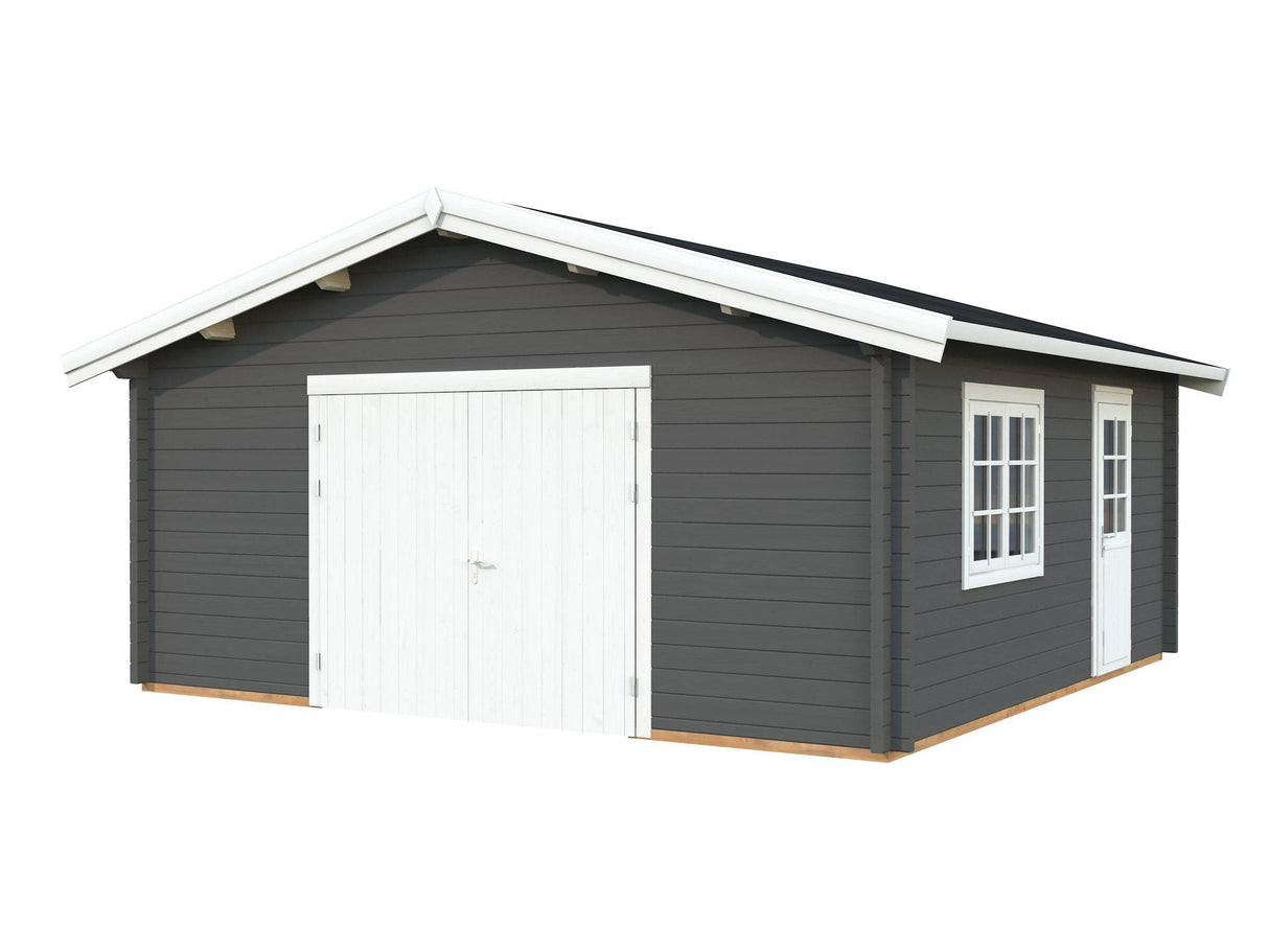 Roger L (5.6x5.6m | 27.7m2 | 70mm) Spacious Timber Log Garage with Wooden Gate - Palmako UK