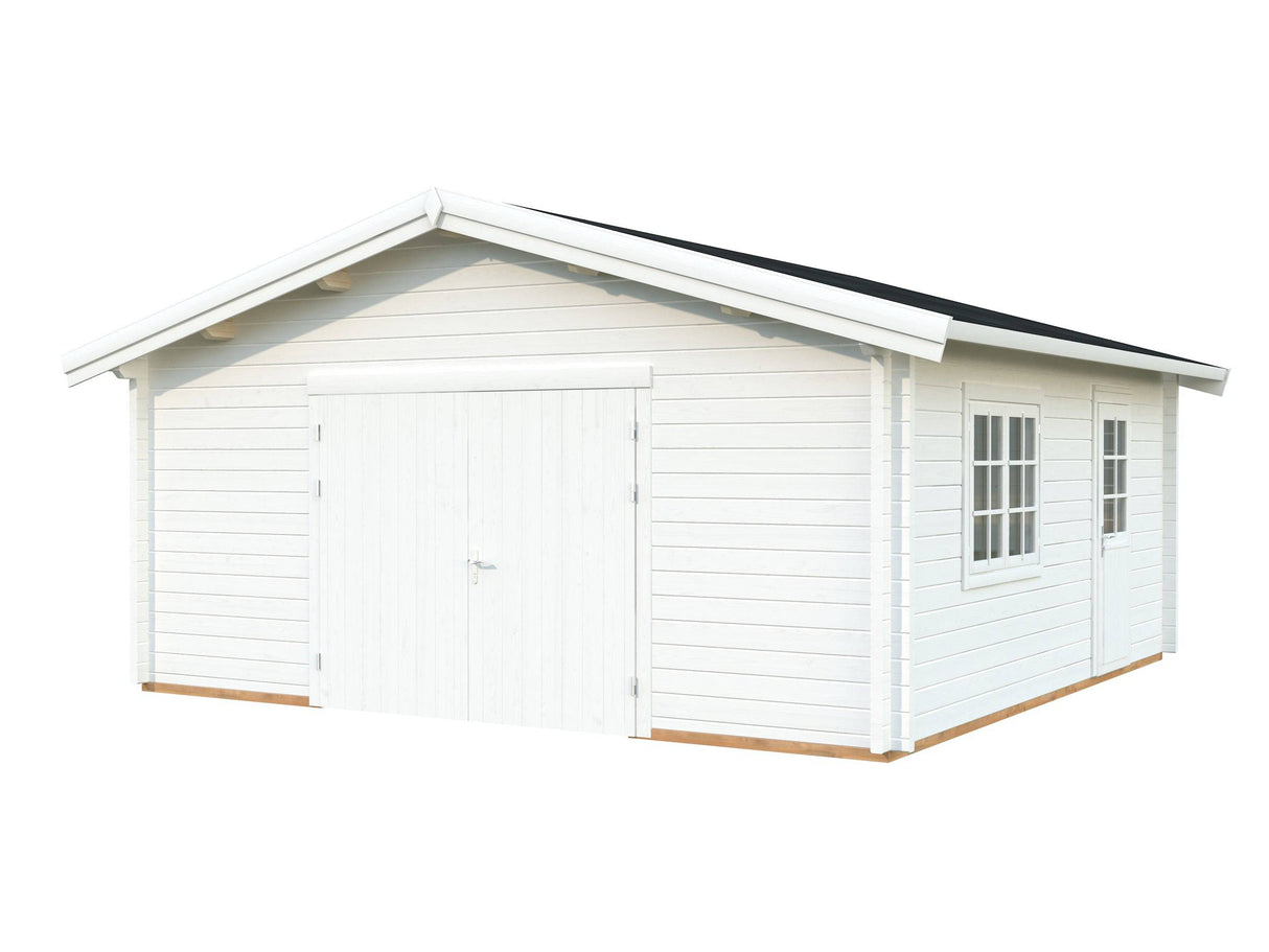 Roger L (5.6x5.6m | 27.7m2 | 70mm) Spacious Timber Log Garage with Wooden Gate - Palmako UK