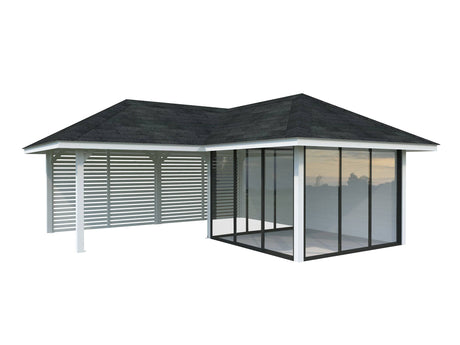 Bianca 211/511 (6x6m | 24.9m2) Corner Summer House With Sliding Doors And Louvre Walls (Double Glazing Available) - Palmako UK