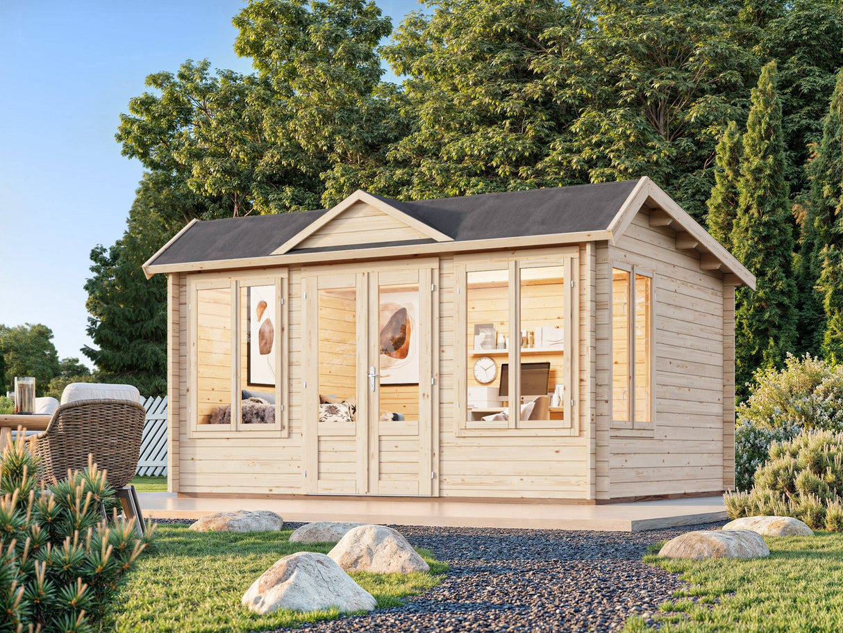 Claudia Pent M (4,2x3,2m | 11,5m2 | 34mm) Under 2.5m Clockhouse Style Log Cabin - Palmako UK