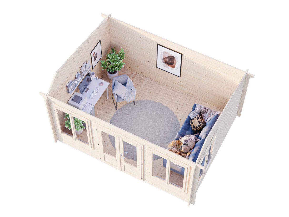 Claudia Pent M (4,2x3,2m | 11,5m2 | 34mm) Under 2.5m Clockhouse Style Log Cabin - Palmako UK