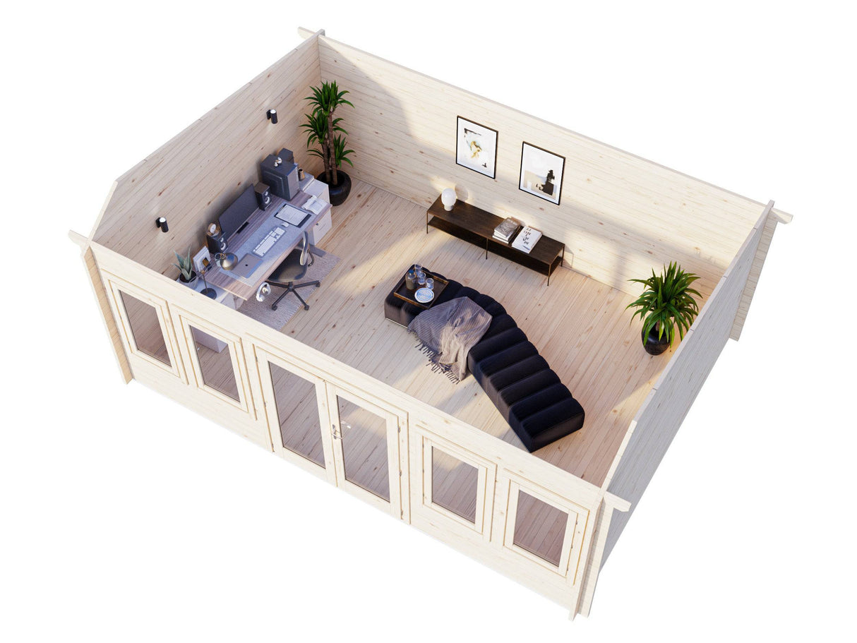 Claudia Pent L (5,5x4m | 19,4m2 | 44mm)  Under 2.5m Clockhouse Style Large Log Cabin - Palmako UK
