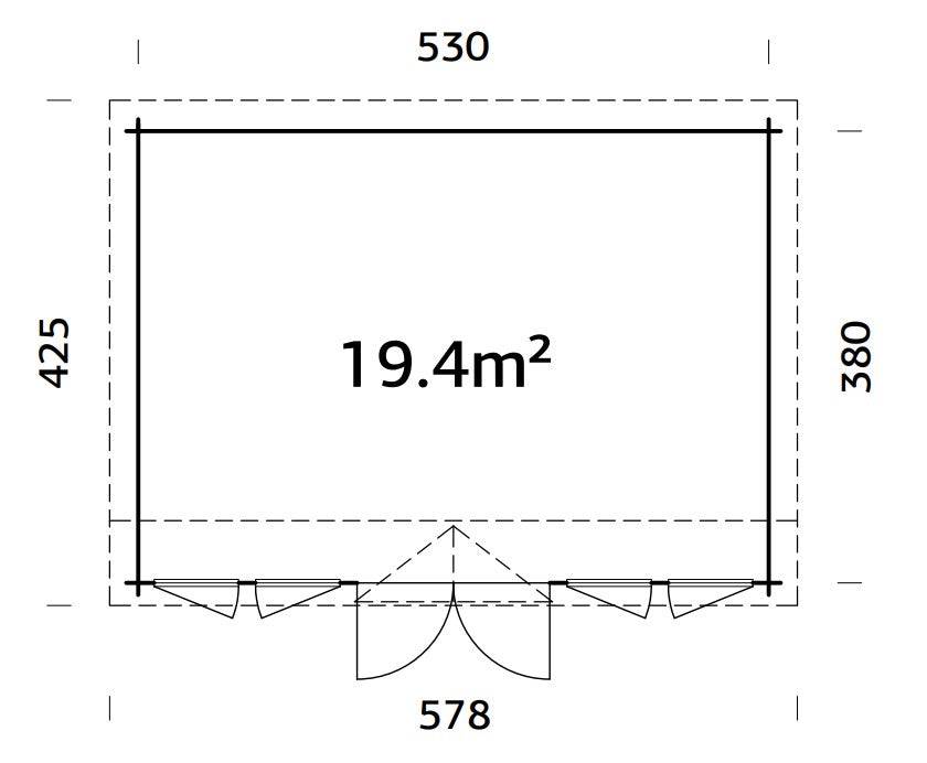 Claudia Pent L (5,5x4m | 19,4m2 | 44mm)  Under 2.5m Clockhouse Style Large Log Cabin - Palmako UK