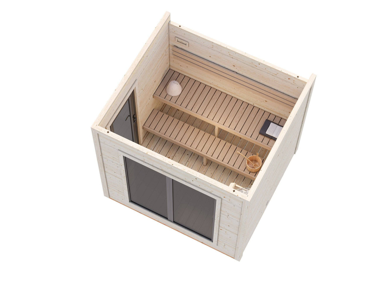 Grace Sauna S (2,5x2,3m | 5,3m2 | 56mm) Sturdy Engineered Timber Garden Sauna - Palmako UK