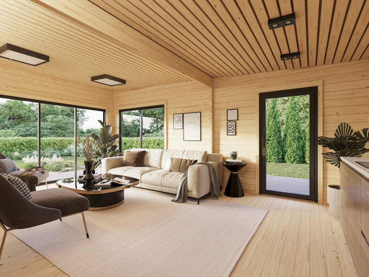 Cecilia XXXL (6,7x6,7m|39,9m2|70mm ) Modern 2-Bedroom Guesthouse Granny Annex Log Cabin