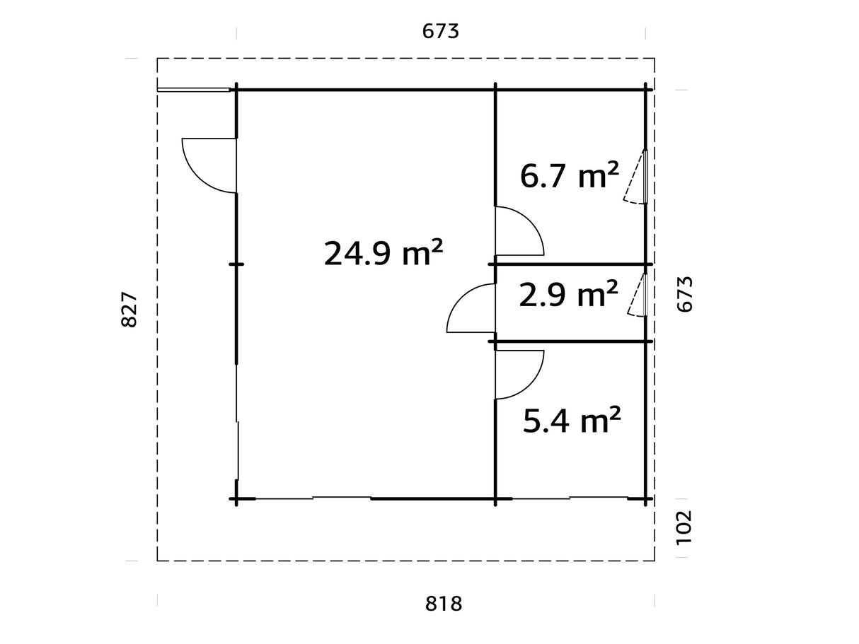 Cecilia XXXL (6,7x6,7m|39,9m2|70mm ) Modern 2-Bedroom Guesthouse Granny Annex Log Cabin
