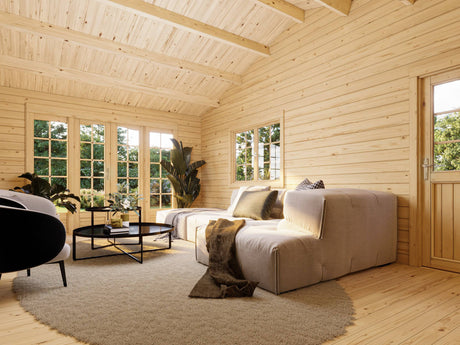 Irene M+ (6,7x5,7m | 19,0+16,2m2 | 44mm) Summer House with Side Canopy or Carport - Palmako UK
