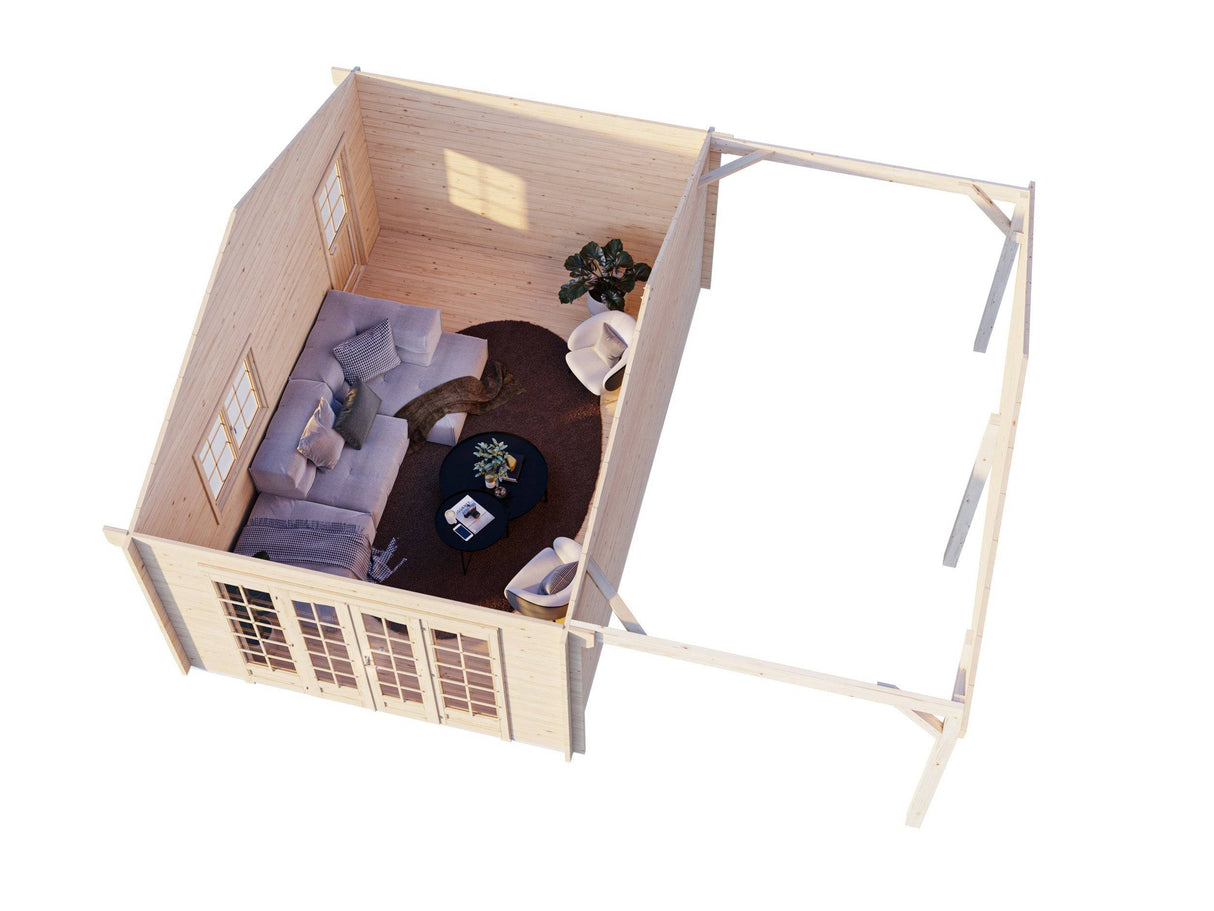 Irene M+ (6,7x5,7m | 19,0+16,2m2 | 44mm) Summer House with Side Canopy or Carport - Palmako UK