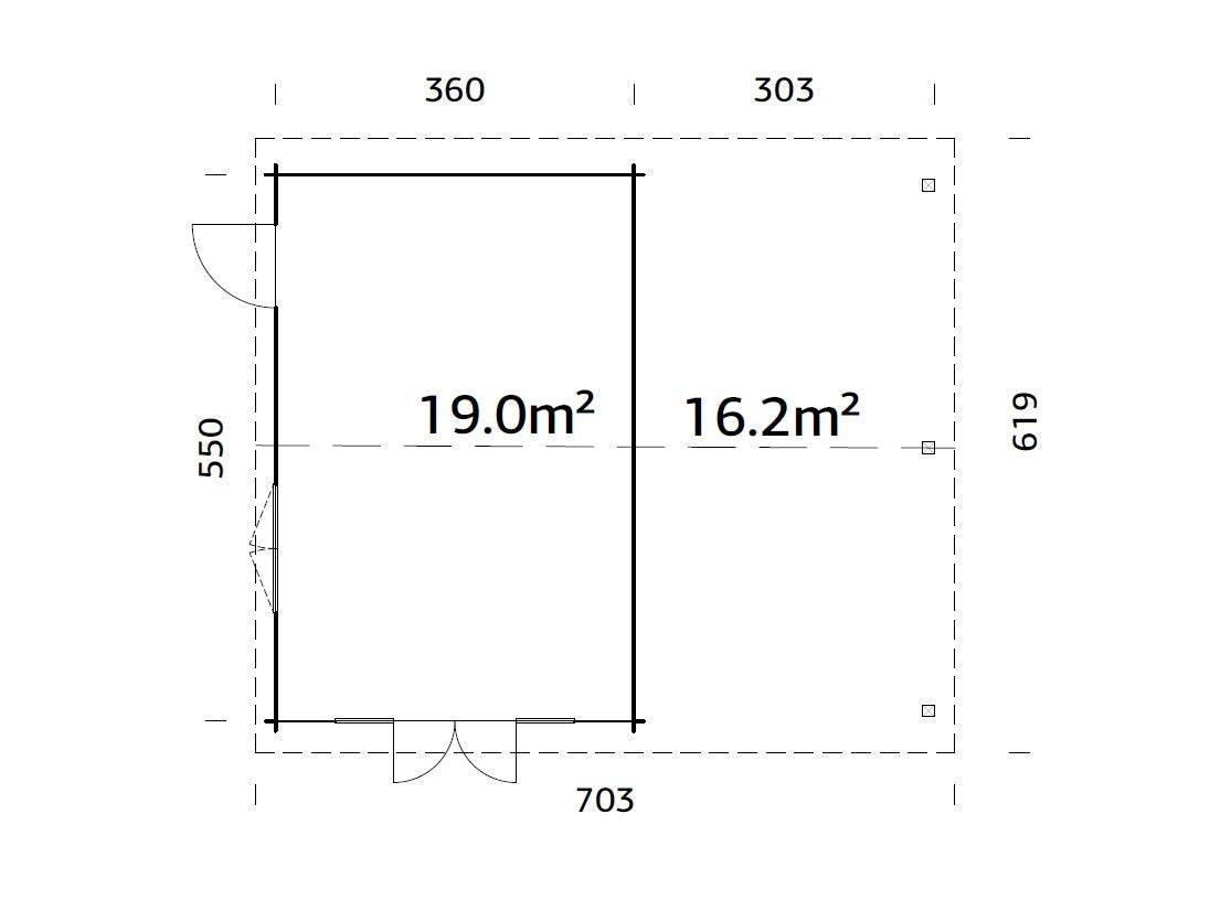Irene M+ (6,7x5,7m | 19,0+16,2m2 | 44mm) Summer House with Side Canopy or Carport - Palmako UK