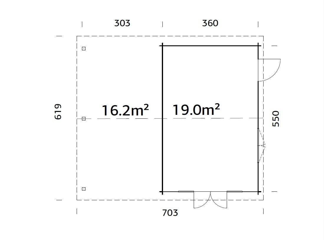Irene M+ (6,7x5,7m | 19,0+16,2m2 | 44mm) Summer House with Side Canopy or Carport - Palmako UK