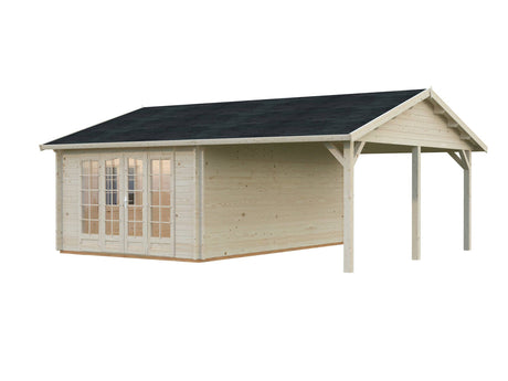 Irene M+ (6,7x5,7m | 19,0+16,2m2 | 44mm) Summer House with Side Canopy or Carport - Palmako UK