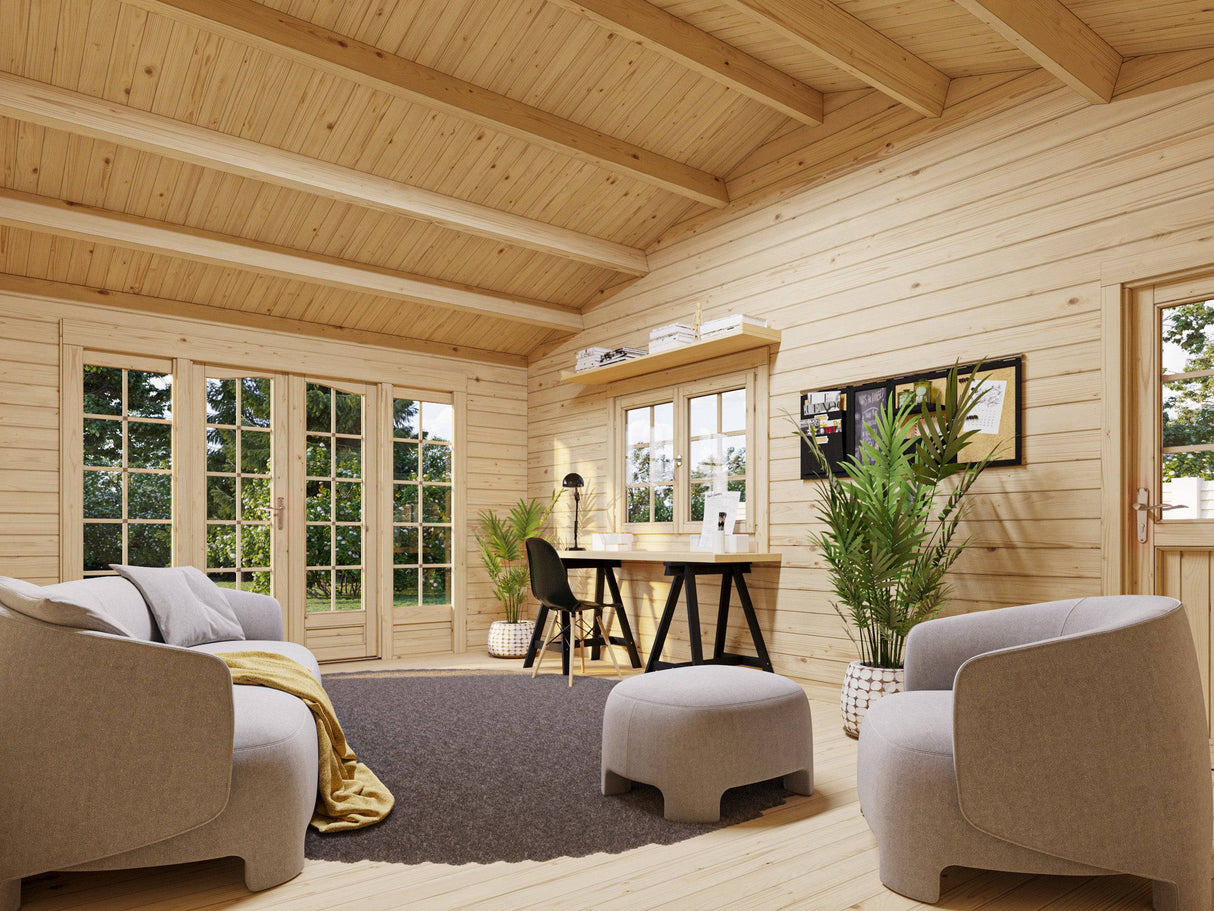 Irene M++ (9,8x5,7m | 19,0+33,2m2 | 44mm) Summer House with Large Canopy or Double Carport - Palmako UK