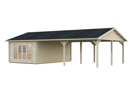 Irene M++ (9,8x5,7m | 19,0+33,2m2 | 44mm) Summer House with Large Canopy or Double Carport - Palmako UK
