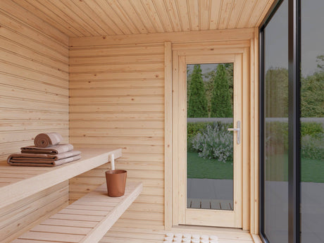 Sarah Sauna (3,2x2,2m | 3,8m2 | 16mm) Modern Garden Sauna with Tinted Glass - Palmako UK