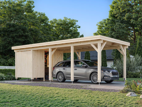Karl L+ (3,2x7,3m | 23,1m2 | 120x120mm) Pent Roof Carport with Shed - Palmako UK