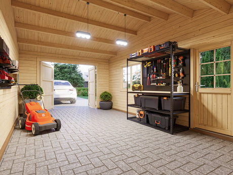 Roger (6,7x5,7m | 19+16,2m2 | 44mm) Single Timber Garage With Carport (Wooden Gate) - Palmako UK