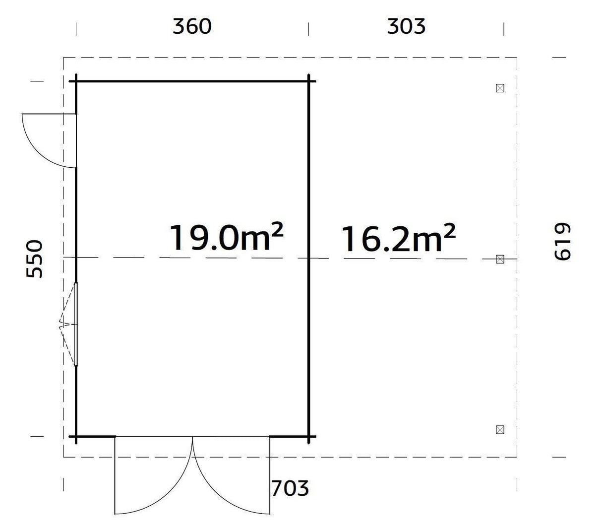 Roger (6,7x5,7m | 19+16,2m2 | 44mm) Single Timber Garage With Carport (Wooden Gate) - Palmako UK