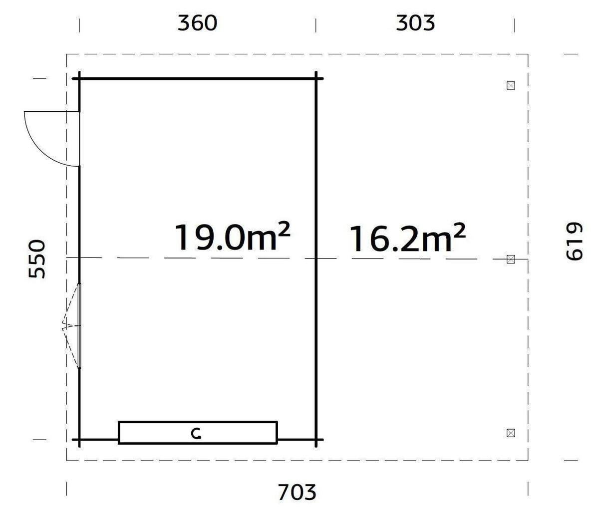 Roger (6,7x5,7m | 19+16,2m2 | 44mm) Single Garage with Single Carport (Sectional Door) - Palmako UK