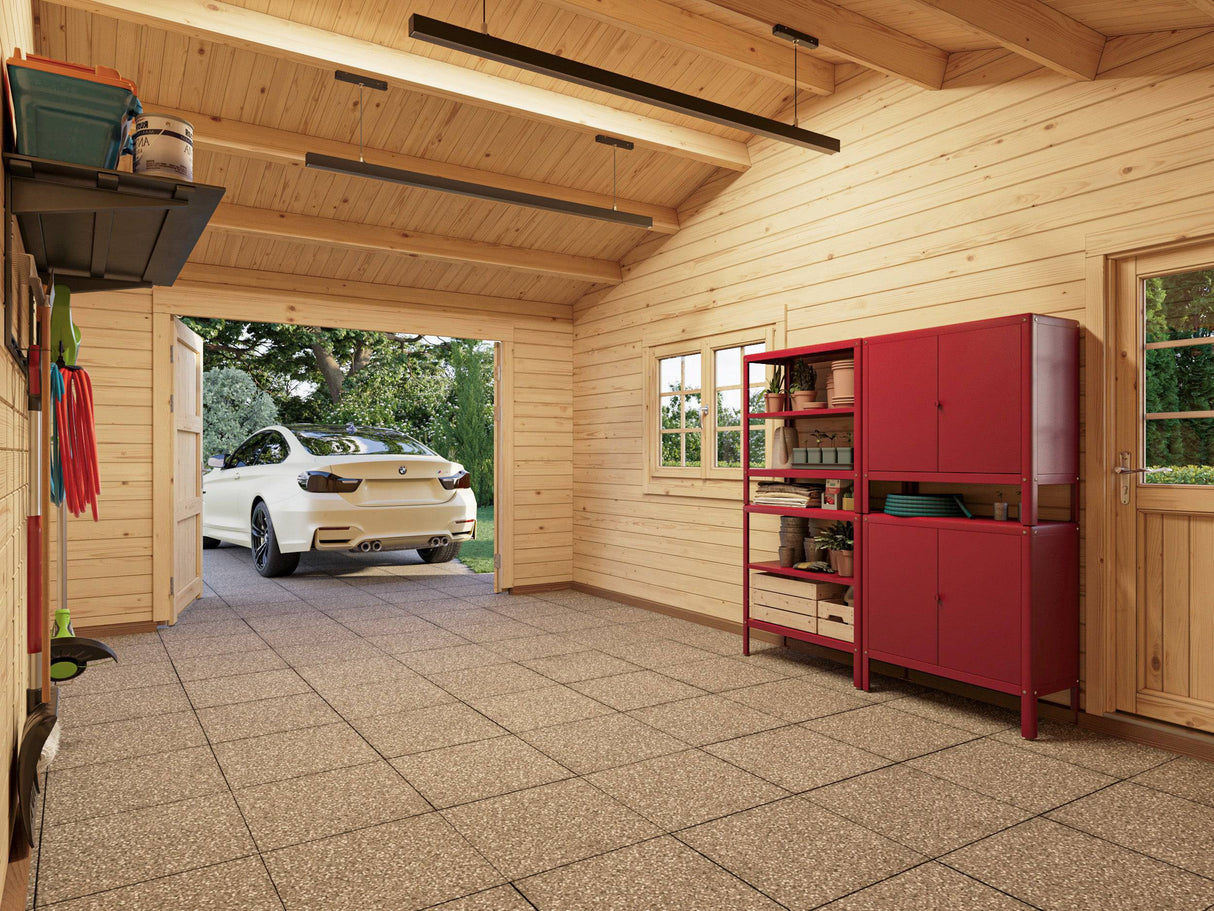 Roger (9,8x5,7m | 19m2+33.2m2 | 44mm) Single Garage with Double Carport (Wooden Gate) - Palmako UK