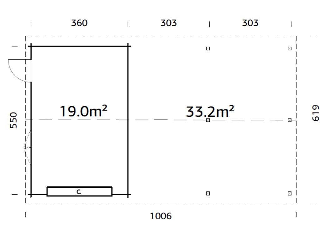 Roger (9,8x5,7m | 19m2+33.2m2 | 44mm) Garage with Double Carport (Sectional Door) - Palmako UK