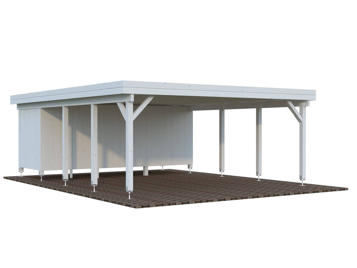 Karl XL+ (5,6x7,3m | 40,6m2 | 120x120mm) Carport with Shed for Two Cars - Palmako UK