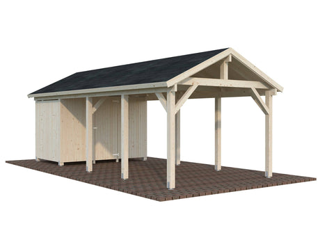 Robert L+ (3,2x7,3m | 23,1m2 | 120x120mm) Apex Roof Carport with Shed - Palmako UK