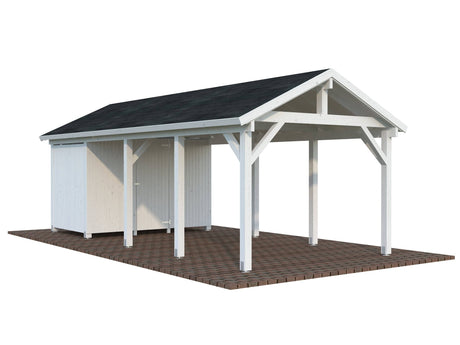 Robert L+ (3,2x7,3m | 23,1m2 | 120x120mm) Apex Roof Carport with Shed - Palmako UK