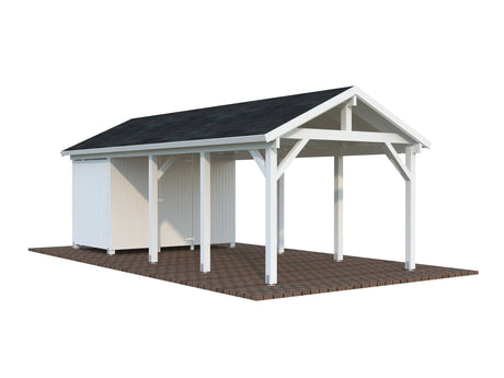 Robert L+ (3,2x7,3m | 23,1m2 | 120x120mm) Apex Roof Carport with Shed - Palmako UK