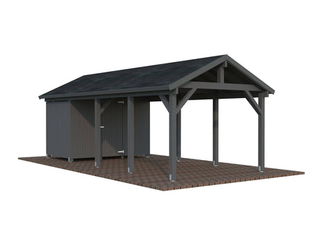 Robert L+ (3,2x7,3m | 23,1m2 | 120x120mm) Apex Roof Carport with Shed - Palmako UK