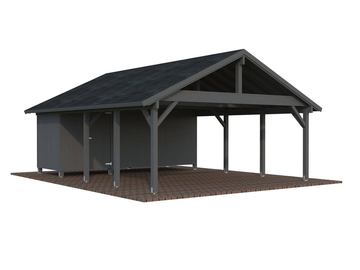 Robert XL+ (5,6x3,6m | 40,6m2 | 120x120mm) Two Car Carport with Shed - Palmako UK