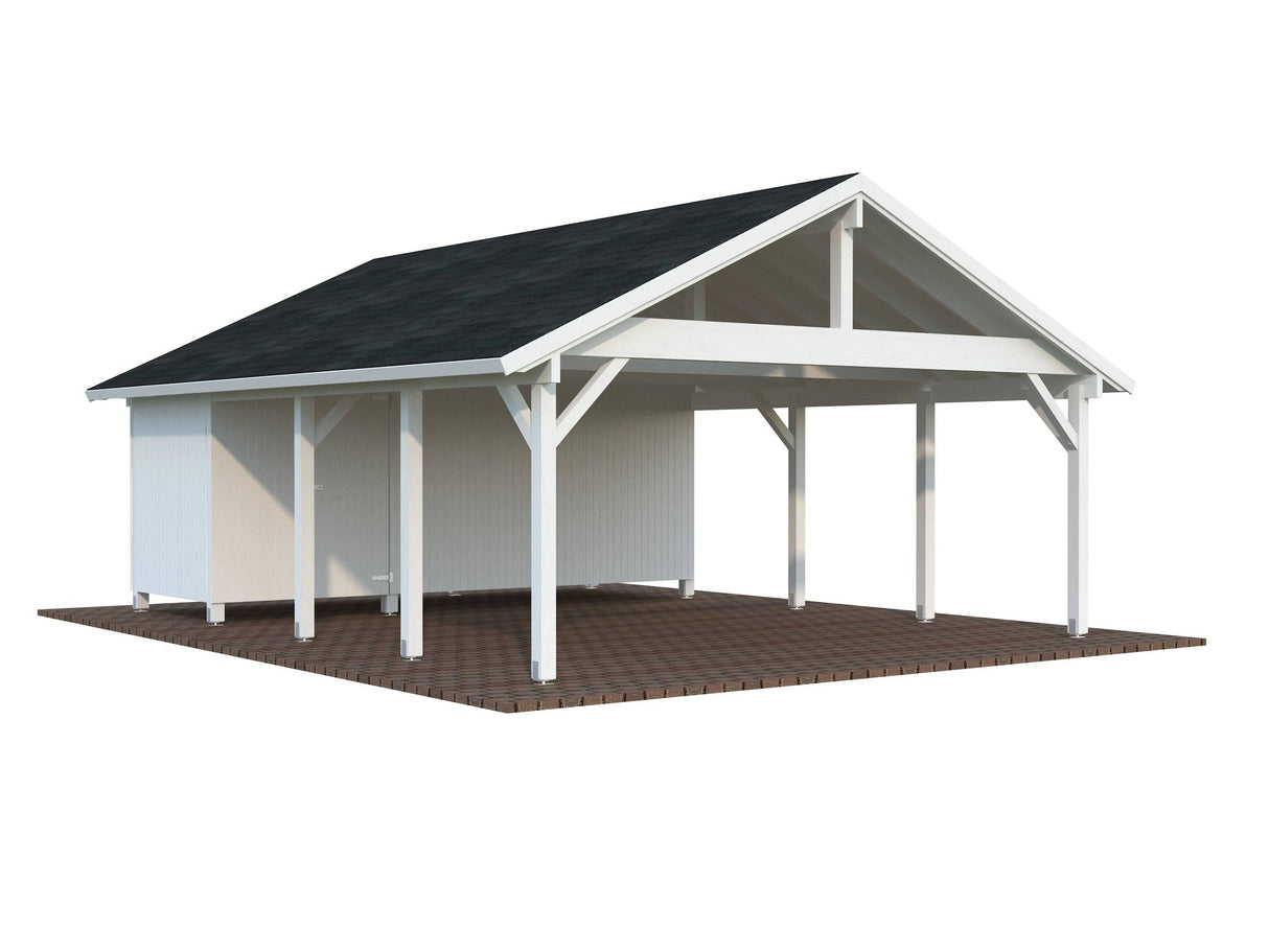 Robert XL+ (5,6x3,6m | 40,6m2 | 120x120mm) Two Car Carport with Shed - Palmako UK