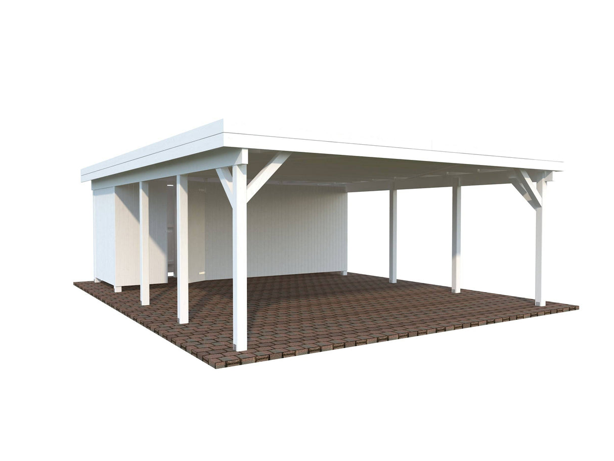 Karl XL+ (5,6x7,3m | 40,6m2 | 120x120mm) Carport with Shed for Two Cars - Palmako UK