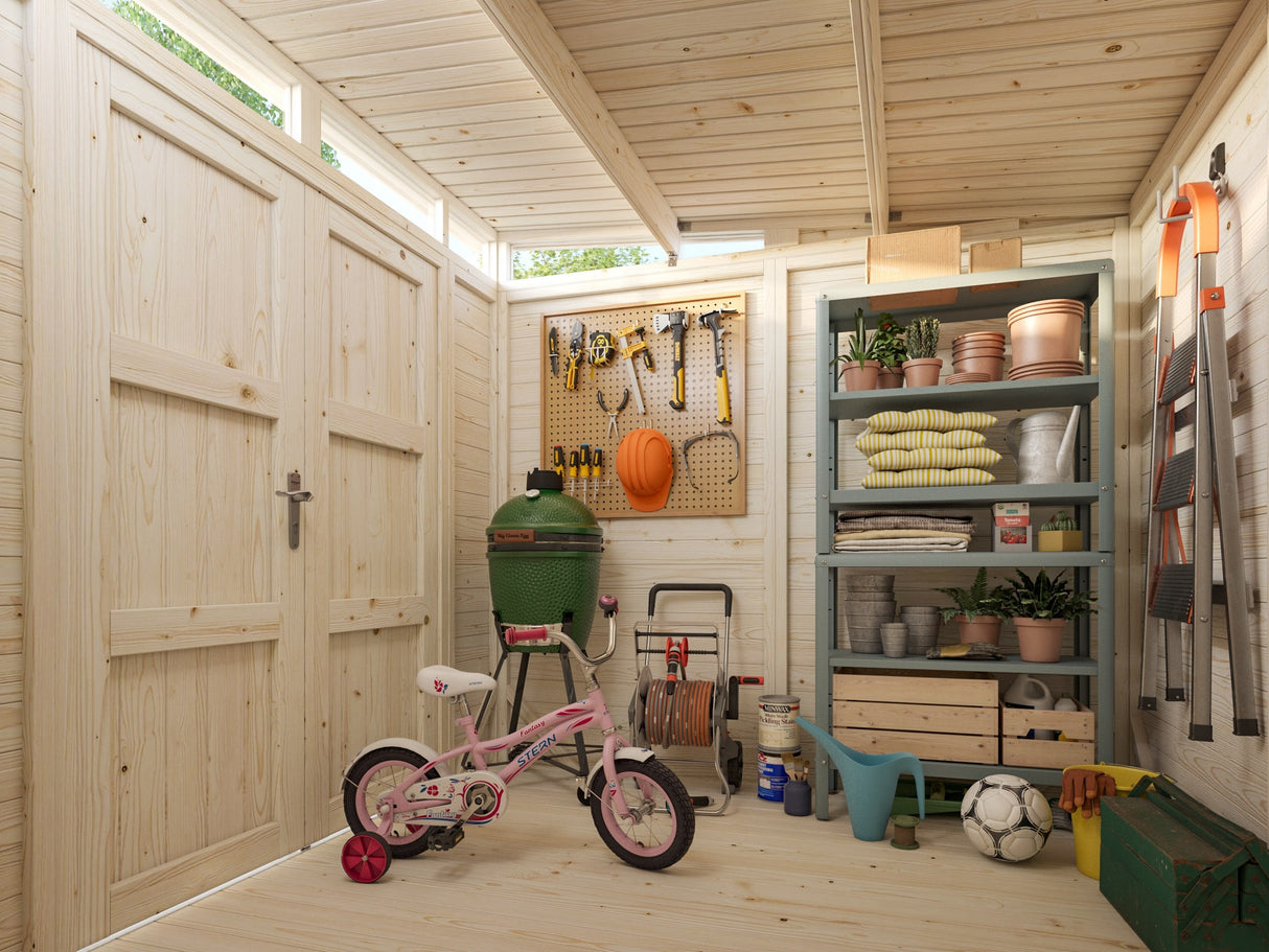 Elias S (2,2x2,3m|4,9m2|16mm ) Compact Wooden Storage Shed with High-Level Clerestory Windows
