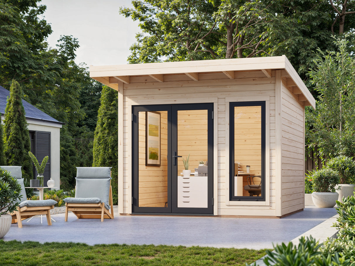 Aurelia XS (3x3m|8,4m2|44mm) Compact Modern Garden Office with Aluminium Doors and Windows